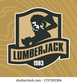 Modern sport logo template with image of the lumberjack with axe in his hands. Mascot.