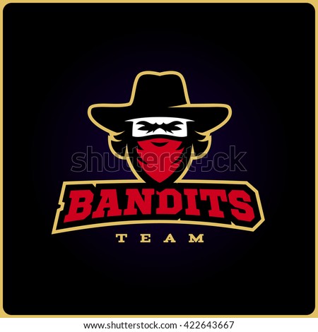 Modern sport logo template with the image of the bandit mascot in the hat. 