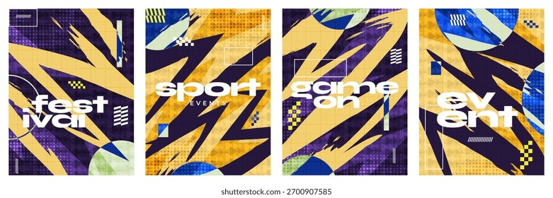 Fondo moderno del cartel del deporte con los Elementos dinámicos del cepillo y el efecto Halftone. Plantilla de Anuncio, póster o portada para deportes, fitness, entrenamiento, gimnasio, volante o festival de música