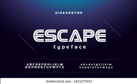 Modern Sport Urban Font Alphabet Uppercase Lowercase And Number. Technology Game Regular Fonts. Vector Illustration