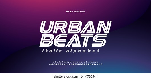 Modern sport urban italic font alphabet uppercase lowercase and number. Technology game regular fonts. vector illustration