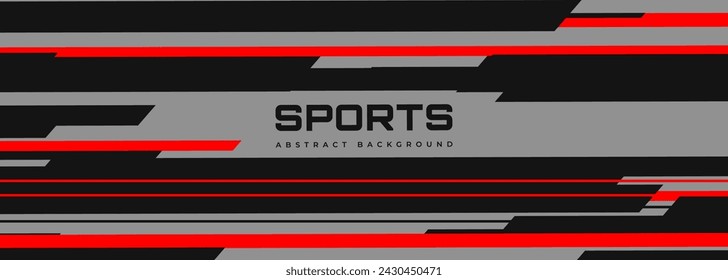 Fondo deportivo moderno con líneas horizontales de color rojo, negro y gris. Diseño de banner deportivo abstracto. Ilustración de vector