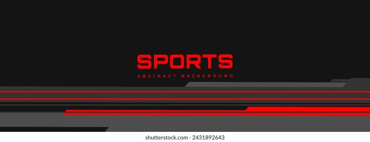 Moderner Sporthintergrund mit horizontalen roten, schwarzen und grauen Linien. Abstraktes Sport-Banner-Design. Vektorgrafik