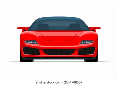 Modern Sports Car. Front View Of A 2-door Sports Coupe Isolated On White Background. Vector Supercar Icon For Road And Transportation Illustrations.