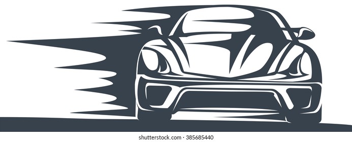 Modern Sports car racing/ speeding taking bend at high speed.  Vector graphic illustration.