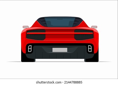 Modern Sports Car. Rear View Of A 2-door Sports Coupe Isolated On White Background. Vector Supercar Icon For Road And Transportation Illustrations.