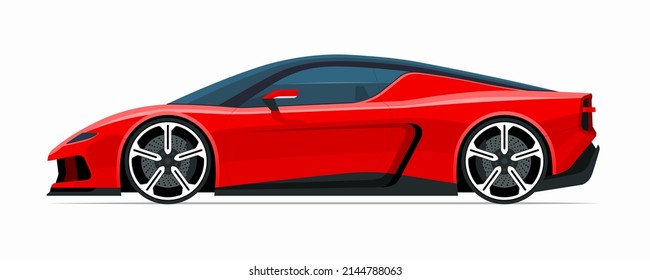 Modern Sports Car. Side View Of A 2-door Sports Coupe Isolated On White Background. Vector Supercar Icon For Road And Transportation Illustrations.