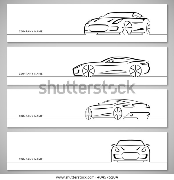 Modern\
sports car vector silhouettes, outlines, contours, lines isolated\
on white background. Front, rear and side\
view.