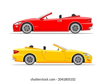 Modern sports cars. Coupe. Red and yellow. Vector flat illustration