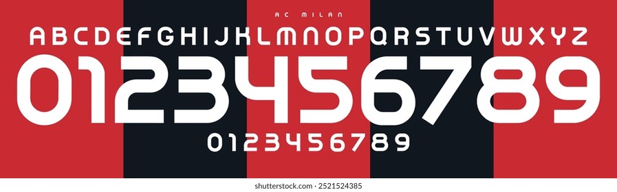 Modern sports font, bauhaus smooth curves, bold geometric numbers and letters, sleek athletic alphabet for sports branding, jersey numbers, team merchandise. Vector typeset