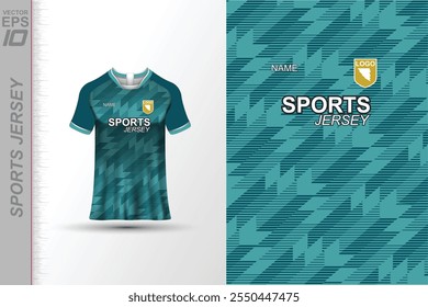 Design moderno da camisa de esportes com cores dinâmicas e padrões geométricos, perfeito para futebol, ciclismo ou roupas ativas. Um olhar elegante e energético ideal para equipes ou vestuário esportivo pessoal