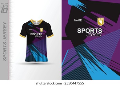 Modern sports jersey design with dynamic colors and geometric patterns, perfect for soccer, cycling, or activewear. A sleek and energetic look ideal for teams or personal sports apparel