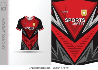 Diseño moderno de jersey deportivo con colores dinámicos y patrones geométricos, perfecto para fútbol, ciclismo o ropa deportiva. Un look elegante y enérgico ideal para Equipos o ropa deportiva personal