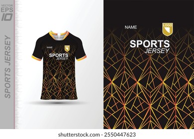 Modern sports jersey design with dynamic colors and geometric patterns, perfect for soccer, cycling, or activewear. A sleek and energetic look ideal for teams or personal sports apparel