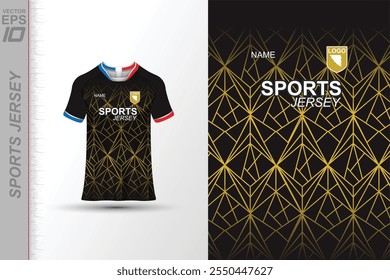 Modern sports jersey design with dynamic colors and geometric patterns, perfect for soccer, cycling, or activewear. A sleek and energetic look ideal for teams or personal sports apparel