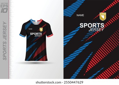 Modern sports jersey design with dynamic colors and geometric patterns, perfect for soccer, cycling, or activewear. A sleek and energetic look ideal for teams or personal sports apparel