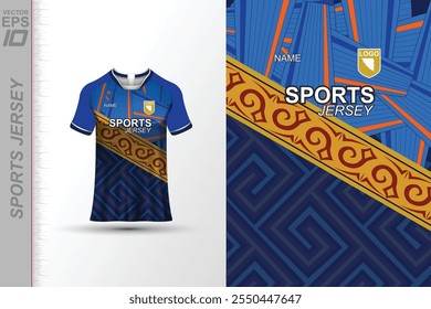 Design moderno da camisa de esportes com cores dinâmicas e padrões geométricos, perfeito para futebol, ciclismo ou roupas ativas. Um olhar elegante e energético ideal para equipes ou vestuário esportivo pessoal