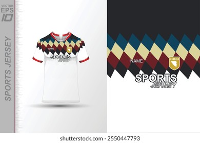 Modern sports jersey design with dynamic colors and geometric patterns, perfect for soccer, cycling, or activewear. A sleek and energetic look ideal for teams or personal sports apparel