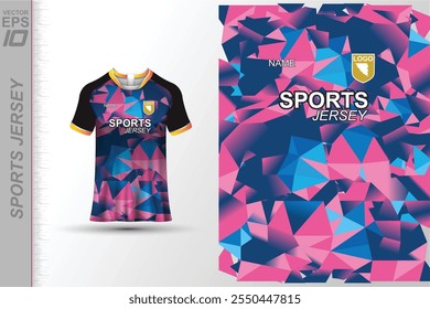 Modern sports jersey design with dynamic colors and geometric patterns, perfect for soccer, cycling, or activewear. A sleek and energetic look ideal for teams or personal sports apparel