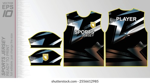 Modern sports jersey design with dynamic colors and geometric patterns, perfect for soccer, cycling, or activewear. A sleek and energetic look ideal for teams or personal sports apparel