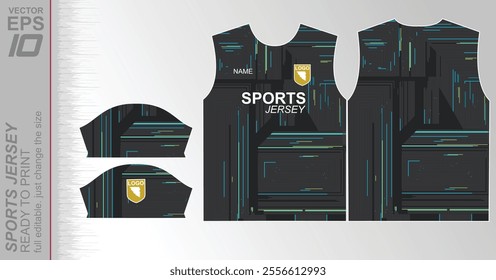 Modern sports jersey design with dynamic colors and geometric patterns, perfect for soccer, cycling, or activewear. A sleek and energetic look ideal for teams or personal sports apparel