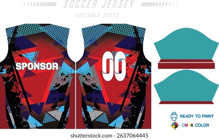 Modern sports jersey design with dynamic colors and geometric patterns, perfect for soccer, cycling, or activewear. A sleek and energetic look ideal for teams or personal sports apparel
