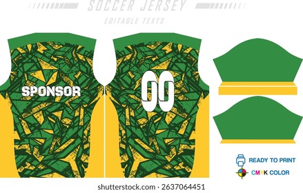 Modern sports jersey design with dynamic colors and geometric patterns, perfect for soccer, cycling, or activewear. A sleek and energetic look ideal for teams or personal sports apparel