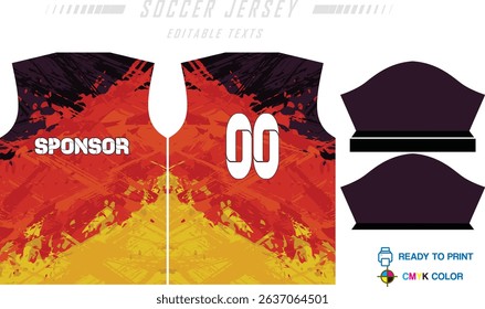 Modern sports jersey design with dynamic colors and geometric patterns, perfect for soccer, cycling, or activewear. A sleek and energetic look ideal for teams or personal sports apparel