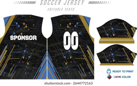 Modern sports jersey design with dynamic colors and geometric patterns, perfect for soccer, cycling, or activewear. A sleek and energetic look ideal for teams or personal sports apparel