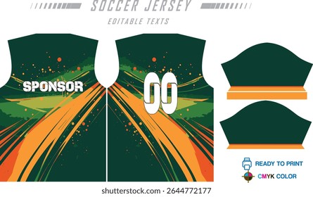 Modern sports jersey design with dynamic colors and geometric patterns, perfect for soccer, cycling, or activewear. A sleek and energetic look ideal for teams or personal sports apparel