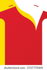 Modern sports jersey design featuring red and yellow curved panels with subtle geometric texture. Clean, dynamic layout suitable for football kits, team uniforms, and custom athletic apparel.