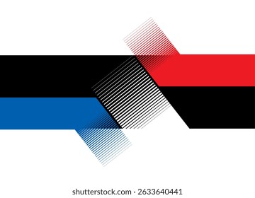 Modern sports pattern with blue and red striped geometric shapes. Abstract vector stripe with place for text. Sports design element. Vector background