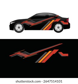 Modern and sporty car livery decal design featuring sharp lines in orange, black, and gray. Perfect for automotive branding, racing themes, and vehicle wrap customization.