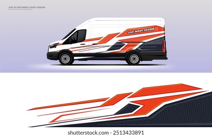 Modern and sporty Red van car wrap livery design vector file printable file below