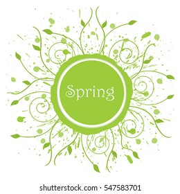 Modern spring background grunge ink element with classic swirls and leaves
