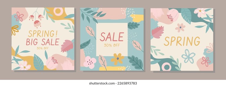 Modern square abstract art stencils with floral and geometric elements. Suitable for social media posts, mobile apps, banner design and web, ads. Vector fashion backgrounds.