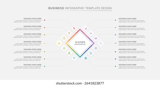 Modern Square Cycle Infographic Design Template with 14 Data Points