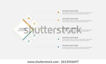 Modern Square Cycle Infographic Design Template with 5 Data Points