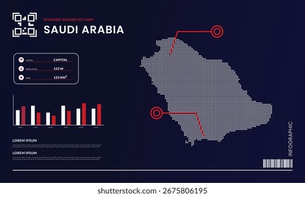 Modern square dot map of Saudi Arabia with infographic template