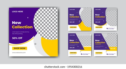  Modern square editable banner template set. Editable minimal promotion corporate social media banner set.