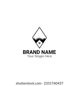 Modern square forest house logo design, suitable for vacation rent or outdoor brand icons