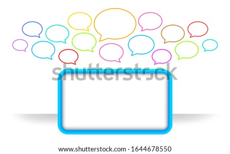 modern square frame blue and speech bubble colorful many, speech bubble icon and square frame for copy space text, communication social talk concept, dialog box empty for think or speak graphic sign