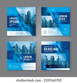 Modern square header web banner profile. Abstract Social Media Banner Template Collection, Square Template Social Media Post Design for Digital Marketing, Abstract Blue Geometric Triangle Background.