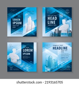 Modern square header web banner profile. Abstract Blue Geometric Triangle Background. Abstract Social Media Banner Template Collection, Square Template Social Media Post Design for Digital Marketing