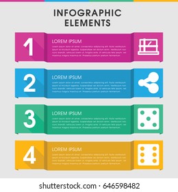 Modern square infographic template. infographic design with square icons includes parcel, dice. can be used for presentation, diagram, annual report, web design.