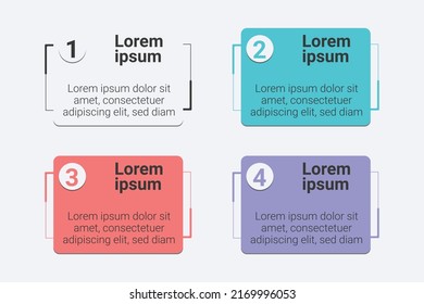 Conjunto moderno de diseño infográfico de marco de color cuadrado aislado. Plantilla de infografía de negocio Vector Premium para diseño de flujo de trabajo, diagrama de escudos, folleto, informe, presentación