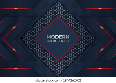 Moderno cuadrado Realista Azul y Rojo Fondo de Brillo Futurista Estilo Con Patrón Hexagón