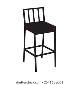 Modern Square Seat Bar Stool Silhouette Vector with Back