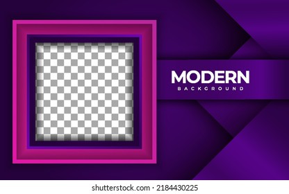 Modern square shape template with image space and purple background.