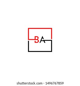 modern square technology business BA logo letter design concept in black and red color isolated on white background